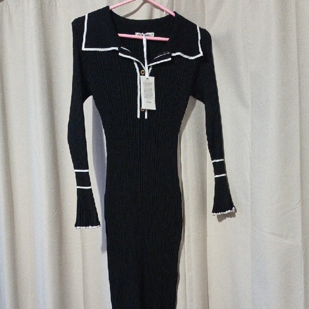 Grace Karin Black and White Long Sleeve Dress